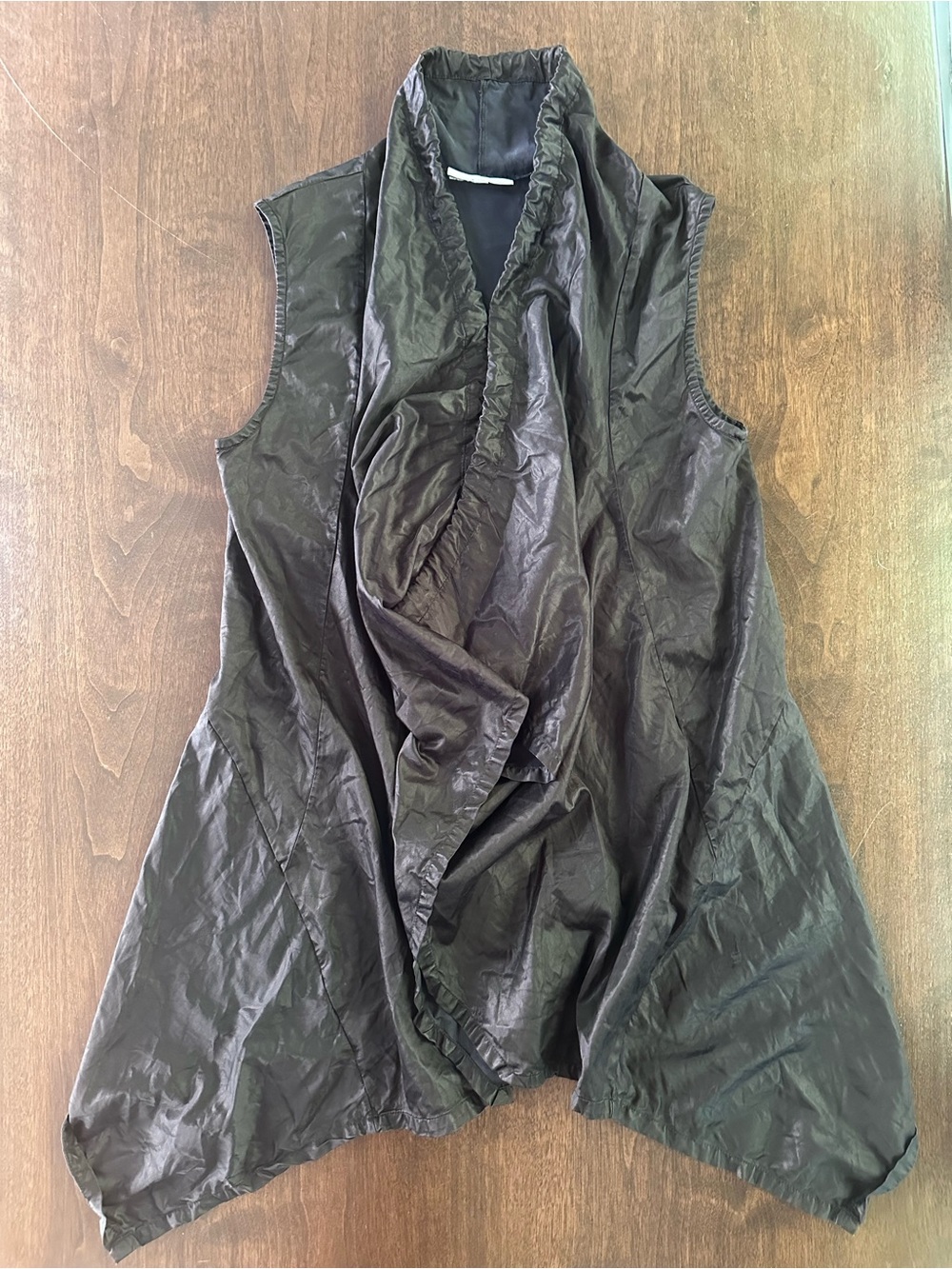 Bryn Walker Shawl Collar Draped Open Front Lagenlook Long Vest Black M EUC